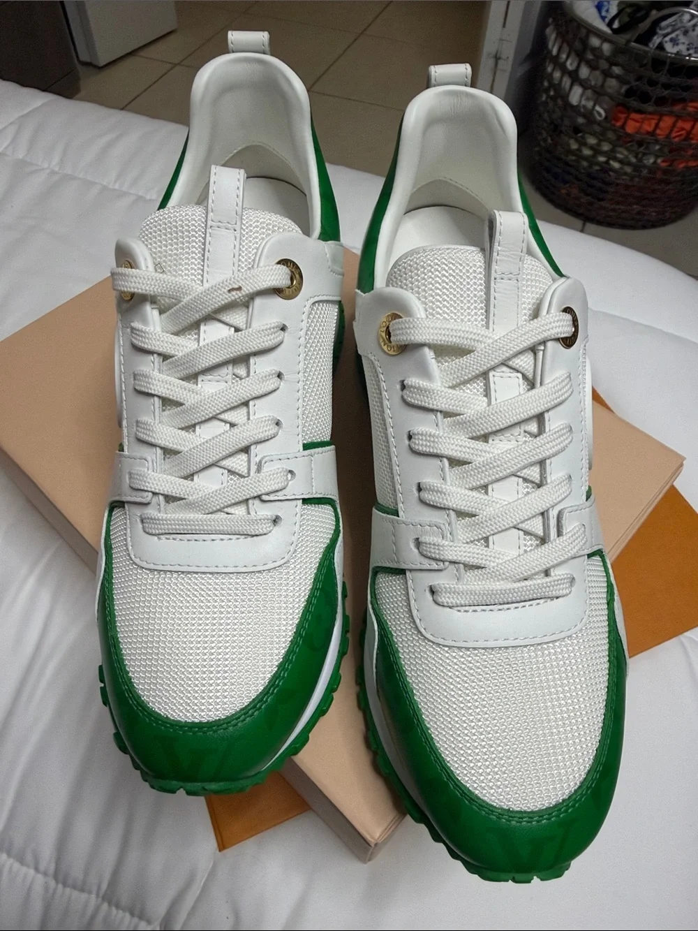 Louis Vuitton White & Green Low-Top Sneaker